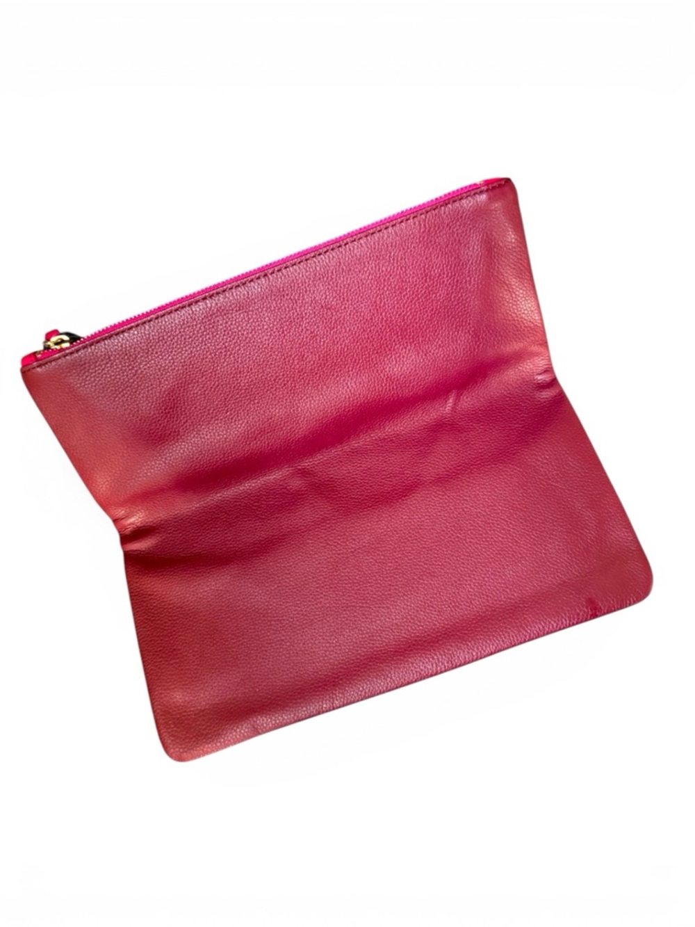 Two-Tone Hot Pink and Burgundy Foldover Leather Clutch - Picture 4 of 6